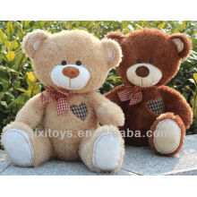 baby teddy bear with bow and red heart embroideried on right chest
